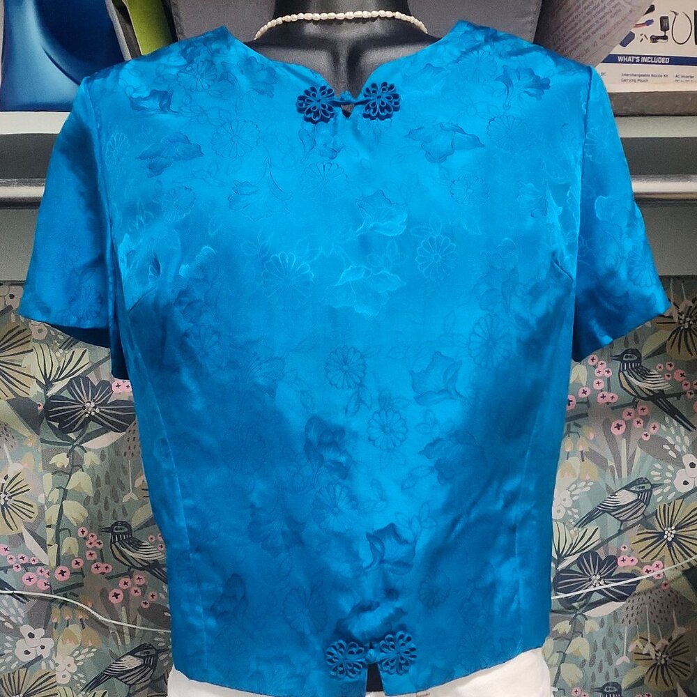 60s Vintage Sears Fashion 100% Silk Asian Inspired Sleeveless Crop Top FREE SHPG